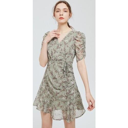 Summer Dress Female Floral Casual Womens Dresses Sashes Folds Woman Beach Dress Short Sleeve Gauze Summer Dresses Ladies 2021