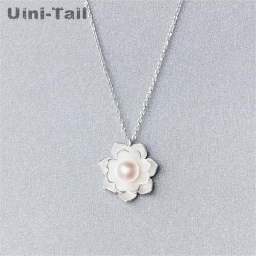 Uini-Tail hot new 925 sterling silver lotus artificial pearl flower necklace Chinese style fashion trend sweet dynamic GN856