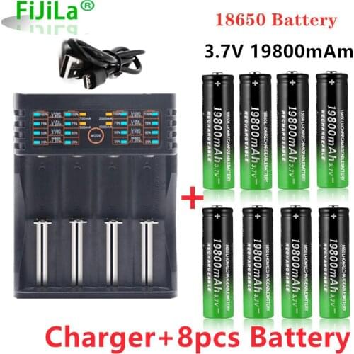 3.7V 19800 mAh 18650 Lithium Batteries Flashlight 18650 Rechargeable-Battery for Flashlight + 401 charger