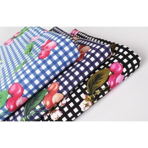 LEO&LIN DIY Manual Quilt Home Clothes Pure Cotton Cloth Squares Cherry Flowers Patchwork Cotton Fabric Tissus 50cm