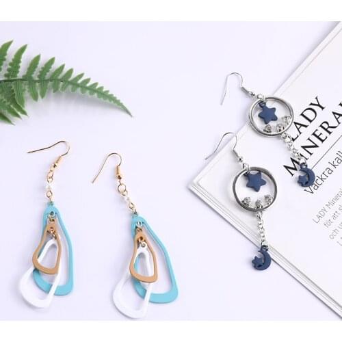Makersland Trendy Earring For Women Irregular Geometric Long Earrings Star Drop Earring Fahsion Rubber Blue Women Accessaries