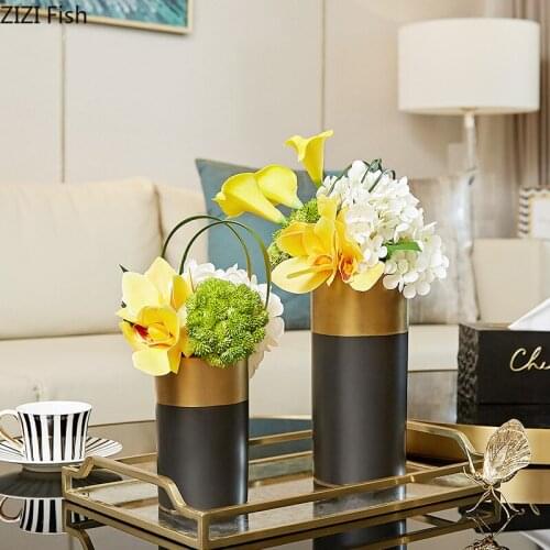 Matt Porcelain Vase Black Vases Flower Pots Decorative Floral Flower Arrangement Gilded Ceramic Flowers Vase Nordic Home Decor