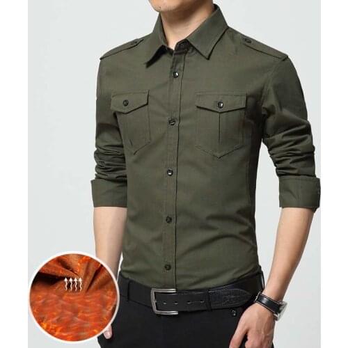 2018 New Autumn Winter Flannel green Shirt Men Shirts Long Sleeve Cotton Male Shirts