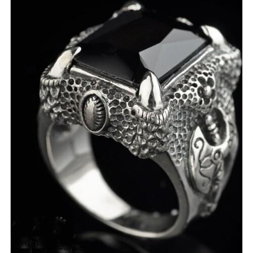 925 Sterling Silver & agate axe dragon claw Mens party ring Jewelry gift A3988