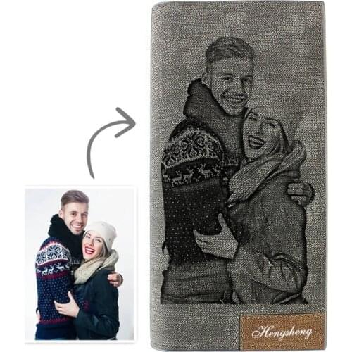 Custom Picture Carving Wallet Mens Long Fashion Multi-Card Position Wallet Custom Photo Lettering Engraved Picture Wallet Gift