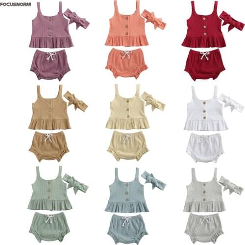 0-24M Newborn Kids Baby Girls Boys Clothes Sets 9 Colors Solid Single Breasted Sleeveless Vest Shorts Headband