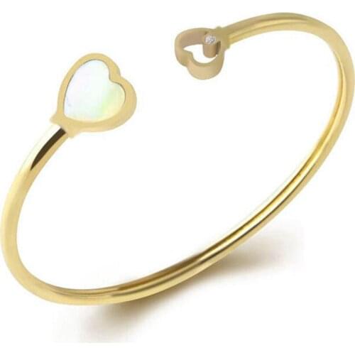 Open Bracelet Peach Heart Opal cuff Bangle for Valentines Day gift