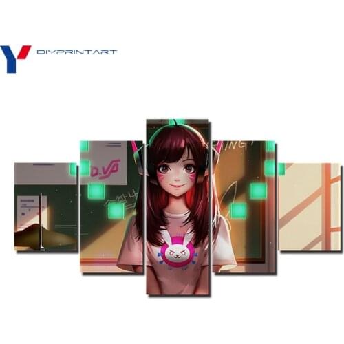 Overwatchs Girl D.Va 5 Pieces Wall Canvas Game Poster Picture for Living Room Home Decor A0083