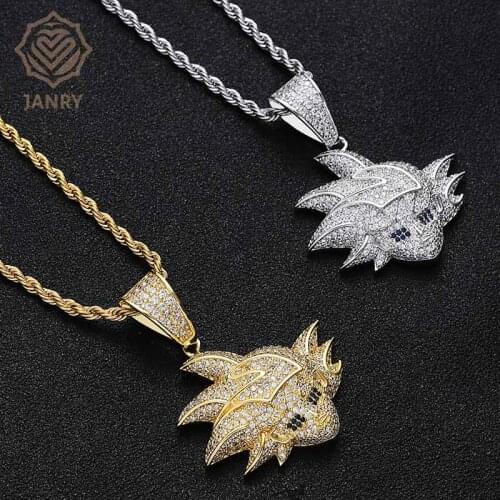 JANRY Cartoon Anime Man Monkey Character Pendant Necklace Zircon Hip Hop Gold Silver Color Necklace With 60cm Chain For Men