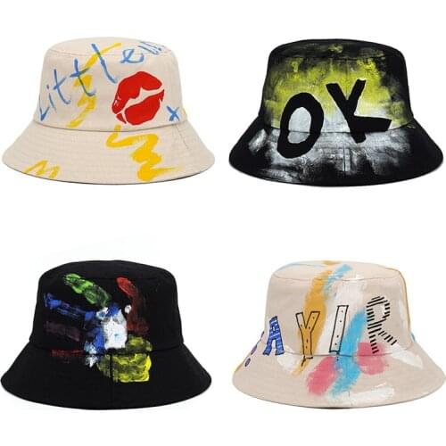 2021 Letter Printed Graffiti Bucket Hats for Women Men Fashion Spring Summer Panama Caps Black Cotton Fishermans Hat