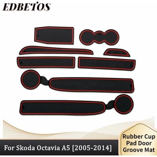 For Skoda Octavia A5 2005 - 2011 2012 2013 MK2 1Z Anti-Slip Car Door Groove Mat Latex Non-Slip Mats Interior Cup Pad Car Styling