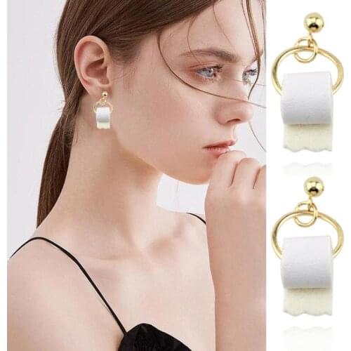 Roll Paper Dangle Drop Earrings Funny 3d Tissue Geometric Jewelry Creative Towel Toilet For Women Toilet Gift Paper Ear Ear V1I9