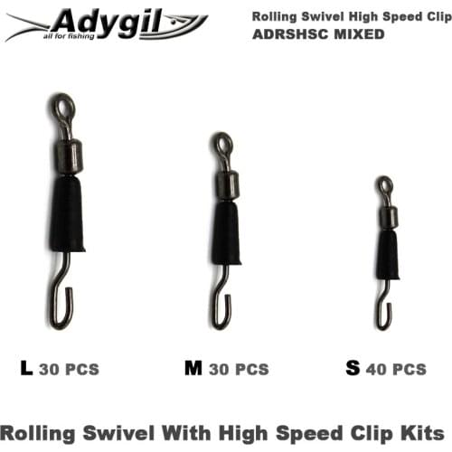 Adygil Fishing Black Rolling Swivel With High Speed Clip Kits ADRSHSC MIXED L M S 100pcs/lot