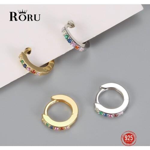 S925 Sterling Silver Earring Colorful Zircon Gold Color Small Circle Hoop Earrings For Women Birthday Simple Noble Jewelry Gift