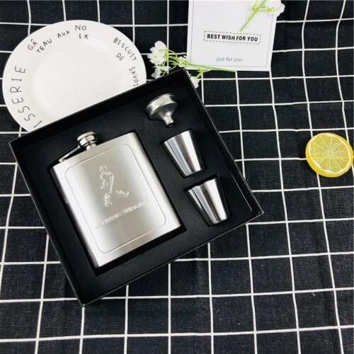 7oz Silver Whisky Bottle Funnel Imprint Liquor Flagon 18/8 Stainless steel Alcohol Hip Flask Set Vodka Cup For Festival