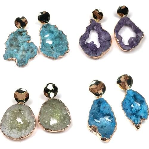 Fashion Natural Stone Crystal Earring Stud Handmade Irregular Shape Quartz Agates Drop Earrings For Women Exquisite Jewelry