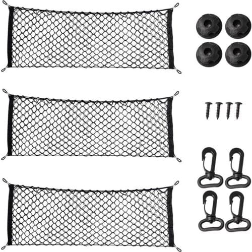 3 Pack Cargo Nylon Net, Universal Stretchable Elastic Truck Bed Rear Car Organizer Net, Black Mesh Storage Pouch Bag