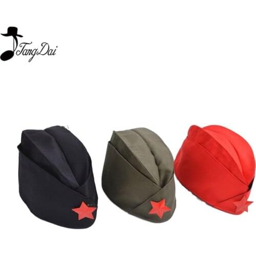 Russian Soviet Red Army Red Star Military Garrison Caps Girls Unique Army Green Uniform Hat Caps Foldable Hat Tricorne Green