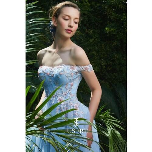 Sweetneckline Pleated Soft Tulle Beaded Lace Applique Blue Special Occasion Dress