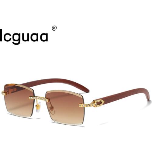 Rimless Wood printing Sunglasses Sqaure Fashion Popular Women Men Shades Small Sun Glasses For Female Gafas De Sol Hombre