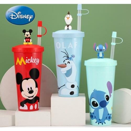 Disney Mickey Mouse Stitch Straw Water Cup Large Capacity Cartoon Student Summer New Home Coffee Milk Tea Juice Cup