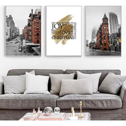 Modern Style Urban Town Landscape Canvas Painting Gray Brown Letter Poster Decoration Wall for Living Room Wall Decoration