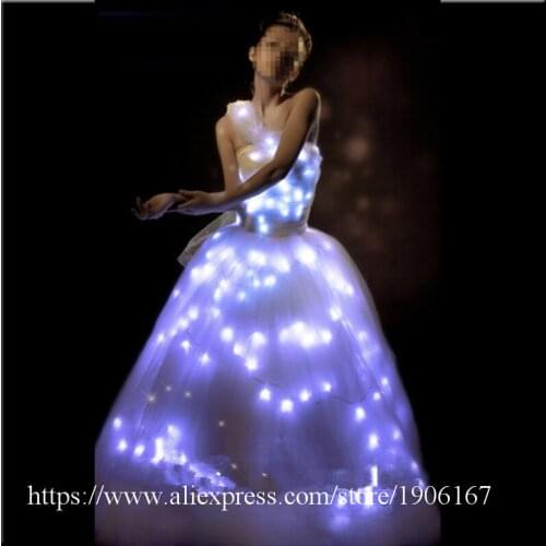 Luminous Wedding Dress LED Growing Evening Costume Stage Suit Party Dancing Wear For Club Party Bar Halloween Wedding