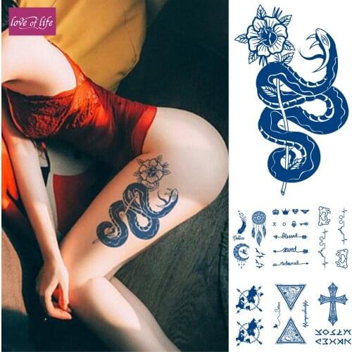 Juice Ink Tattoos Body Art Lasting Waterproof Temporary Tattoo Sticker Snake Flower Tatoo Arm Fake Old School Tatto Women