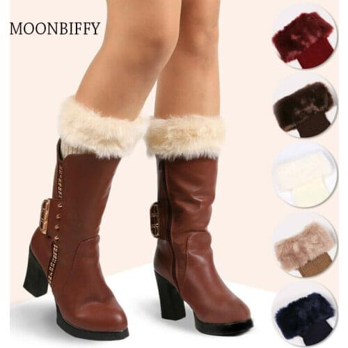 Faux Fur Ladies Knit Crochet Boot Cuffs Toppers Ankle Socks Winter Leg Warmers