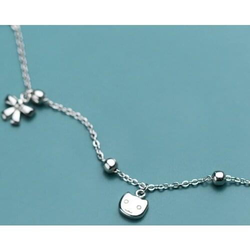 Womens Ankle Chain Accessories From Anklet Silver 925 Female Bracelet For Women On Foot Chain Jewelry Cute Bow Face Girl Gift