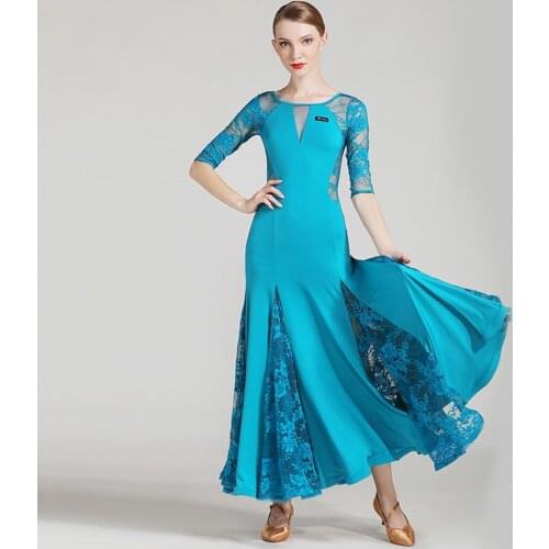 2021 New S7008 Female Latin Dance Dress Women Half Sleeve Lace Patchwork Design Latin Dance Suit Belly Ballroom Performamnce