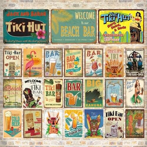 Retro Tiki Bar Tin Sign Metal Sign Room Bar Pub Club Man Cave Home Decor Vintage Summer Beach Surf Art Metal Painting Plaque