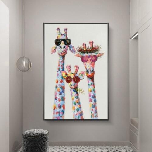 Giraffe Family With Glasses Oil Paintings Print On Canvas Art Pictures Animals Street Art Posters And Prints For Kids Room Decor