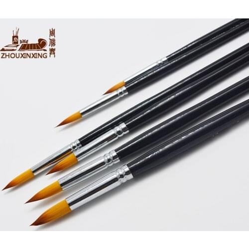 ZHOUXINXING gradual change color round head nylon gouache brush black rods Hanging gold tail 6 pcs watercolor paint brushes set
