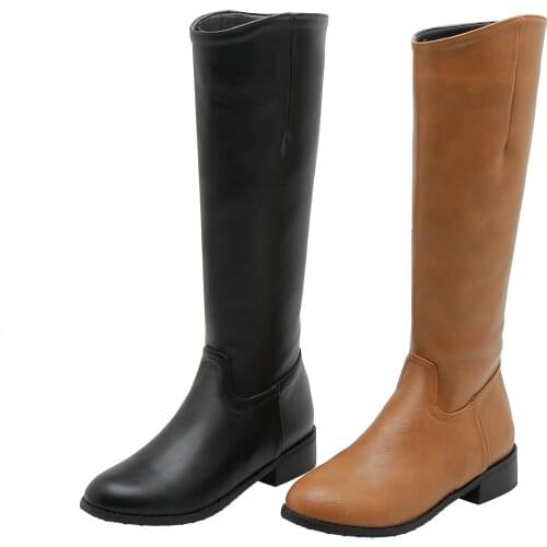 2021 Winter Womens Boots Pu Leather Riding Boots Plus Size Female Fashion Shoes Booties