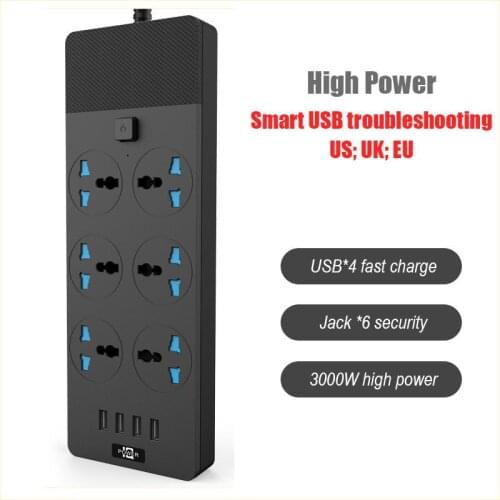 2M 3000W 16A USB Smart Socket Eu Uk Us Plug Multi-Function Power Socket Fast Charging 4*usb Smart Shunt Socket Accessories