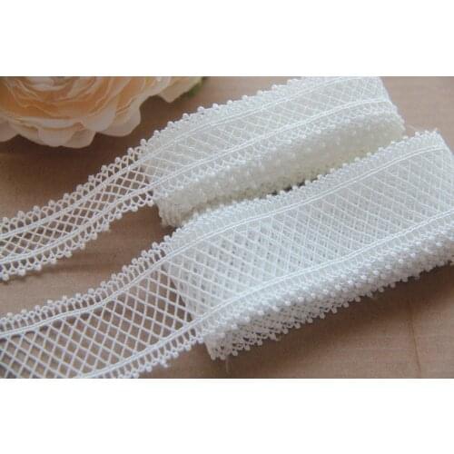 2 Yards lace trim by yard hollowed out grid shape trim in off white