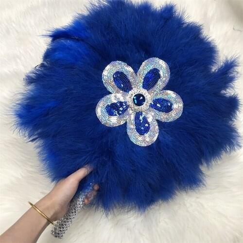 2020 African Feather Hand Fan Handmade Fans for Wedding Decoration Hand Fan with Stone Double-sided Feather Fan-30