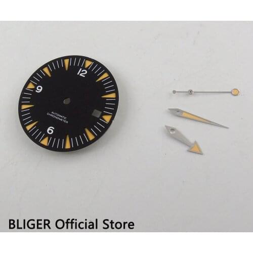 31MM Black Sterile Dial Orange Marks Watch Dial Fit For ETA 2824 2836 Automatic Movement Mens Watch Dial+Hands D94