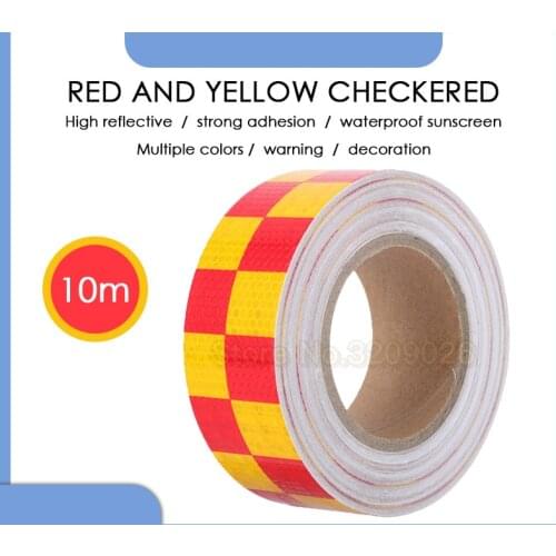 5CMX10M Red Yellow Lattice Reflective Stickers Car Safety Mark Warning Stickers Reflective Film