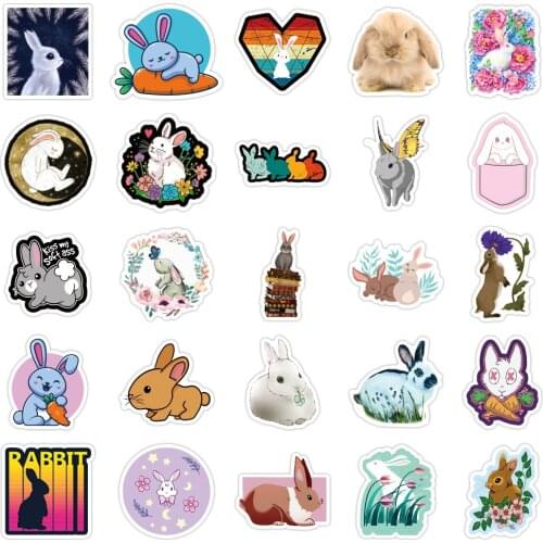 50pcs Cute Bunny Sticker Kawaii Stationery Rabbit Stickers Diary Planner Junk Journal Decorative Scrapbooking DIY Craft Stickers