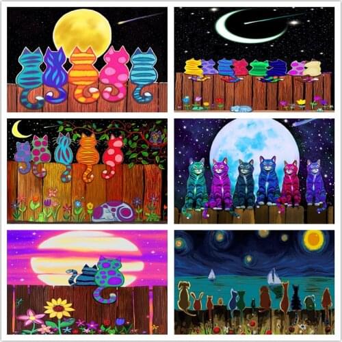 SHAYI DIY 5D Diamond Painting Moon Cat Shadow Scenery Mosaic Embroidery Cross StitchFull Square/Round Drill Home Decor Picture