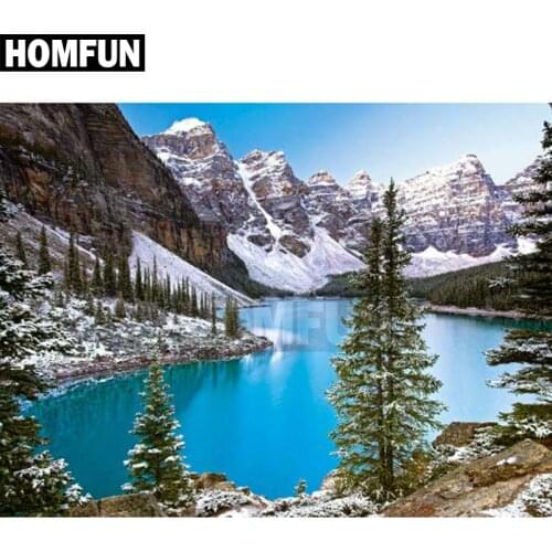 HOMFUN Full Square/Round Drill 5D DIY Diamond Painting "Lake landscape" 3D Embroidery Cross Stitch 5D Home Decor Gift A00136