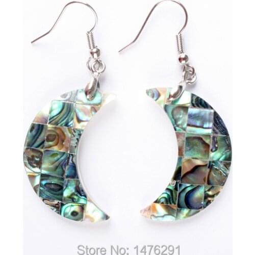 Free Shipping Natural Abalone Shell Moon Dangle Earrings 1Pair
