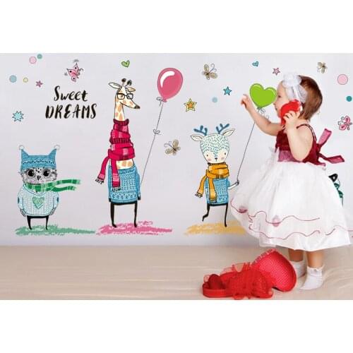 Big Jungle Animals Wall Stickers Diy For Kids Rooms Safari Nursery Rooms Baby Home Decor Poster Cat Deer Fox Wall Decal 60*90cm