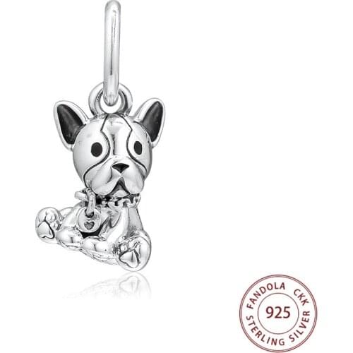 Fashion 925 Sterling Silver Bulldog Puppy Dangle Charm Beads Fits Pandora Bracelet Argent Women DIY Jewelry Making perles