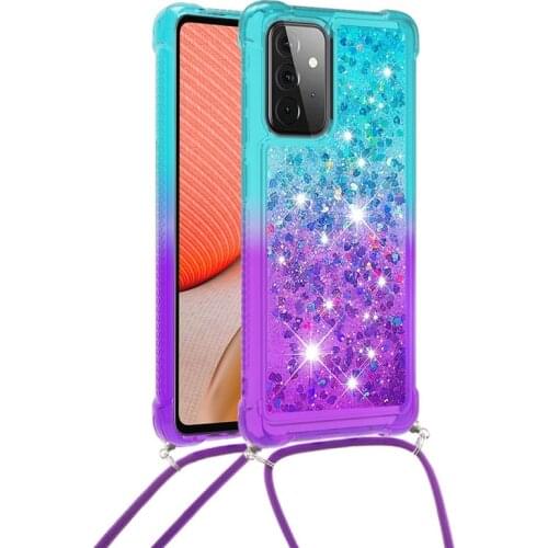 Quicksand Case For Samsung Galaxy A32 A72 A12 A02S S21 Ultra S20 Plus M51 A42 A52 Crossbody Cover Lanyard Necklace Strap Glitter