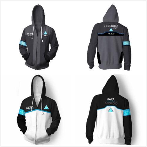 DBH Detroit: Become Human Connor RK800 Kara Zipper Hoodie Hood Jacket Coat Uniform Cosplay Costume Sweatshirt Outfit