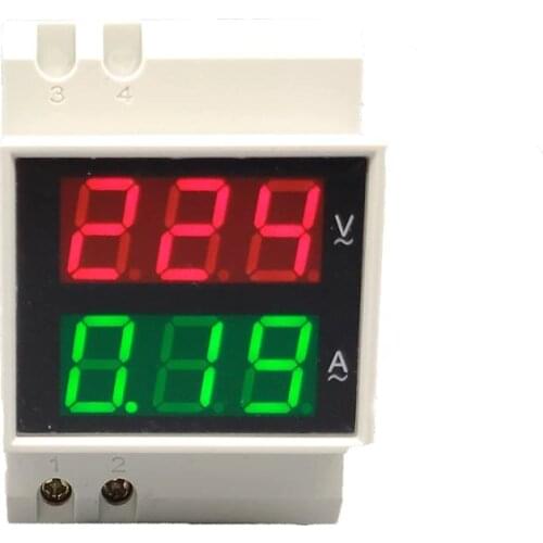 Din rail Dual LED display Voltage and current meter Din-rial voltmeter ammeter range AC 200-450V 0.1-99.9A