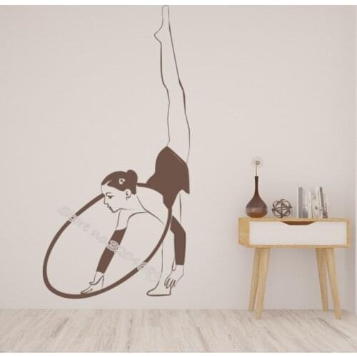 Elegant Gymnast Hoop Gymnastics Dancing Wall Sticker For Bedroom Art Decoration Gym Fitness Mural Removable Vinyl Mural EB342